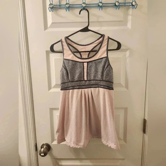 Zella Racer Back Mesh Tank Top Build In Bra Pink Grey Size M #F182 - Picture 1 of 5